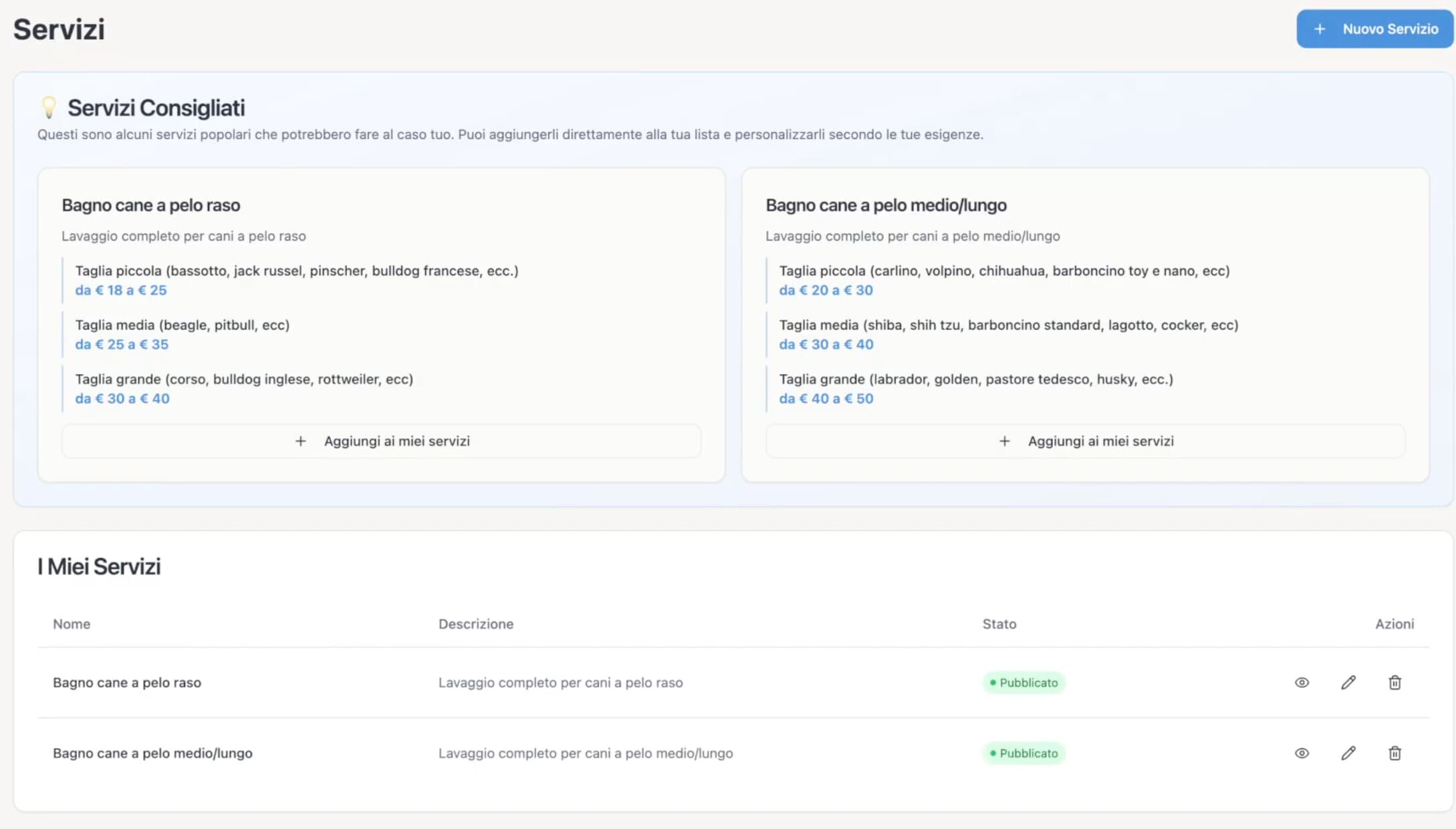 Imposta i tuoi servizi